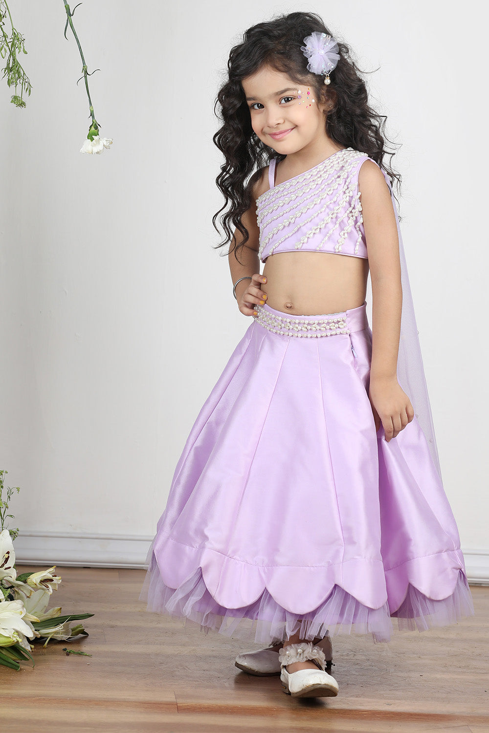 Lilac Blouse with Scalloped Lehanga