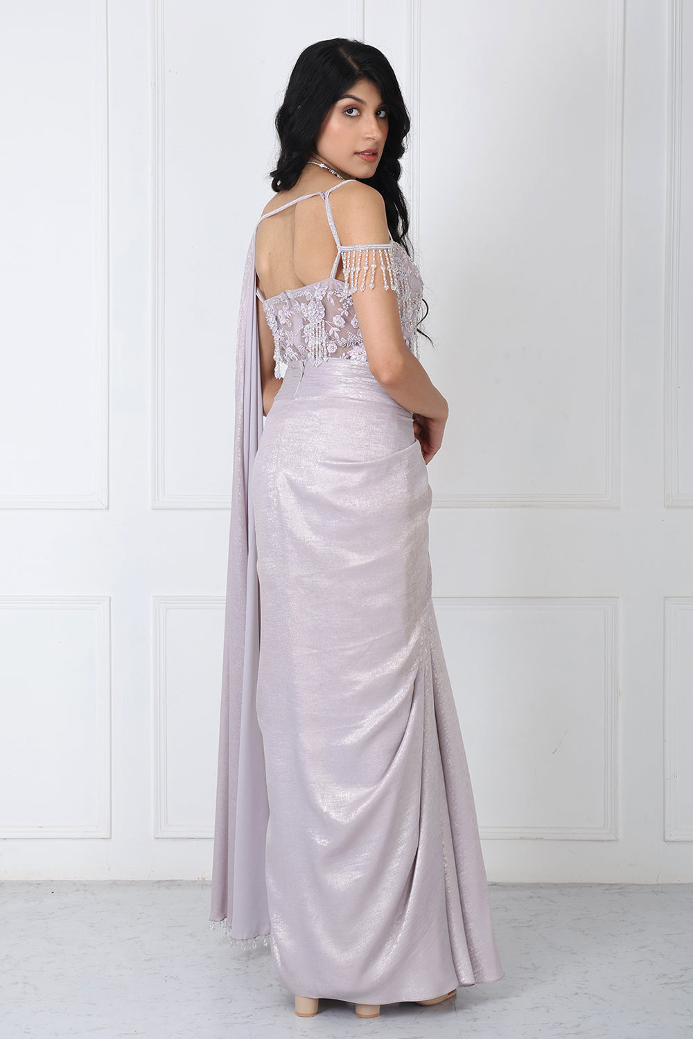 Lilac Drape Saree With Embroidered Bodysuit