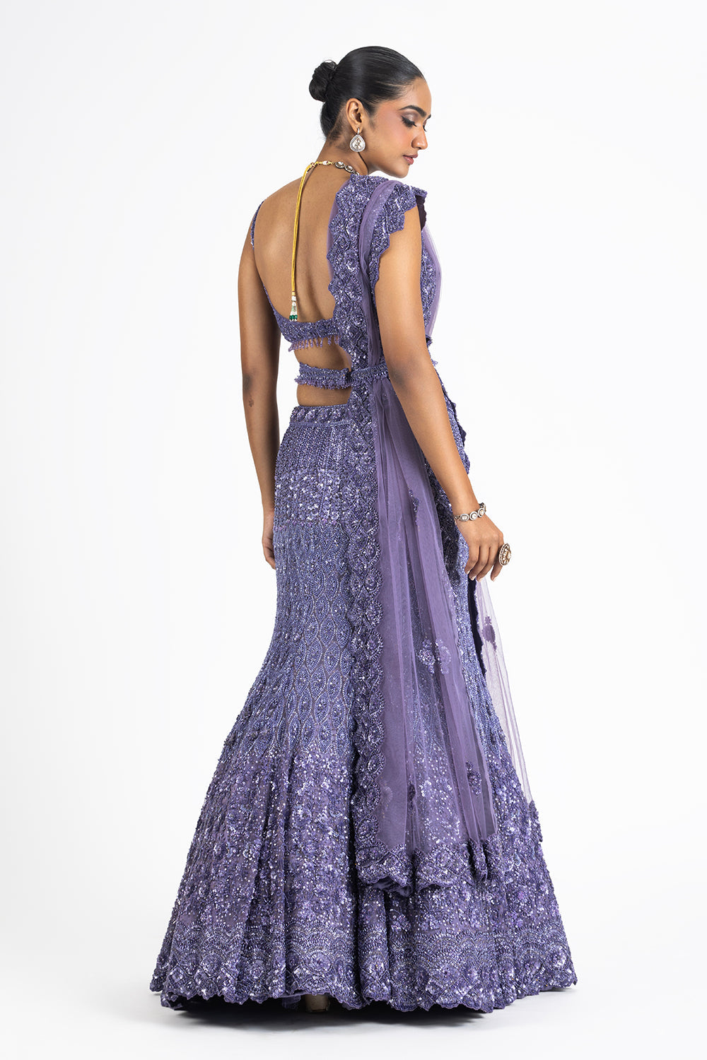 Lilac Fishtailed Skirt Blouse And Dupatta