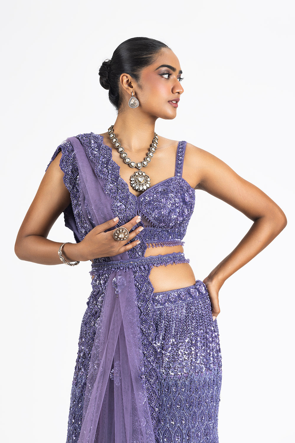 Lilac Fishtailed Skirt Blouse And Dupatta