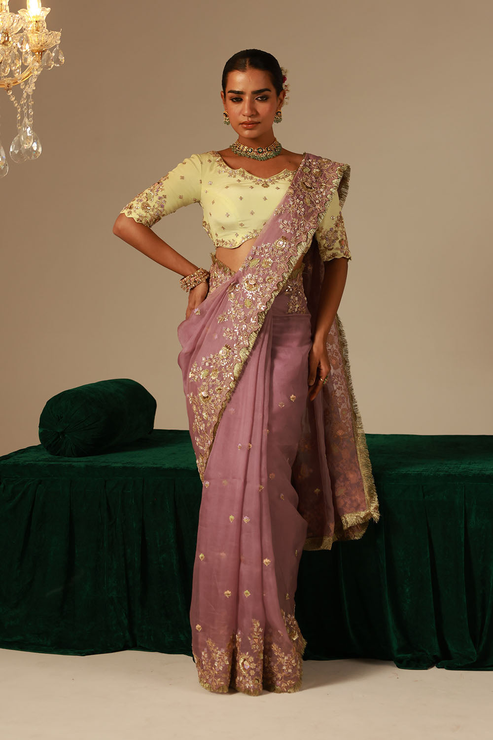 Lilac-Mauve Organza Saree