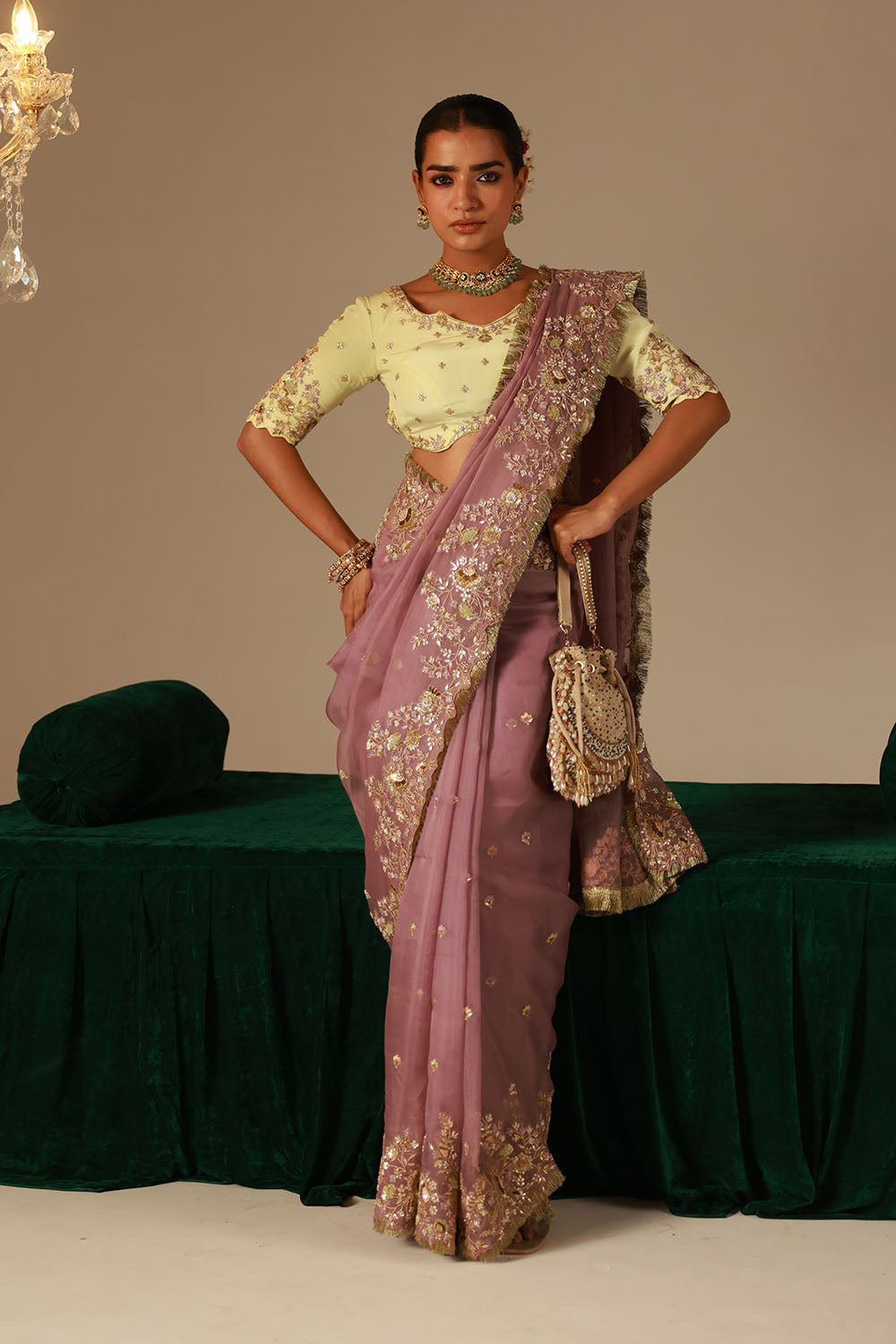 Lilac-Mauve Organza Saree
