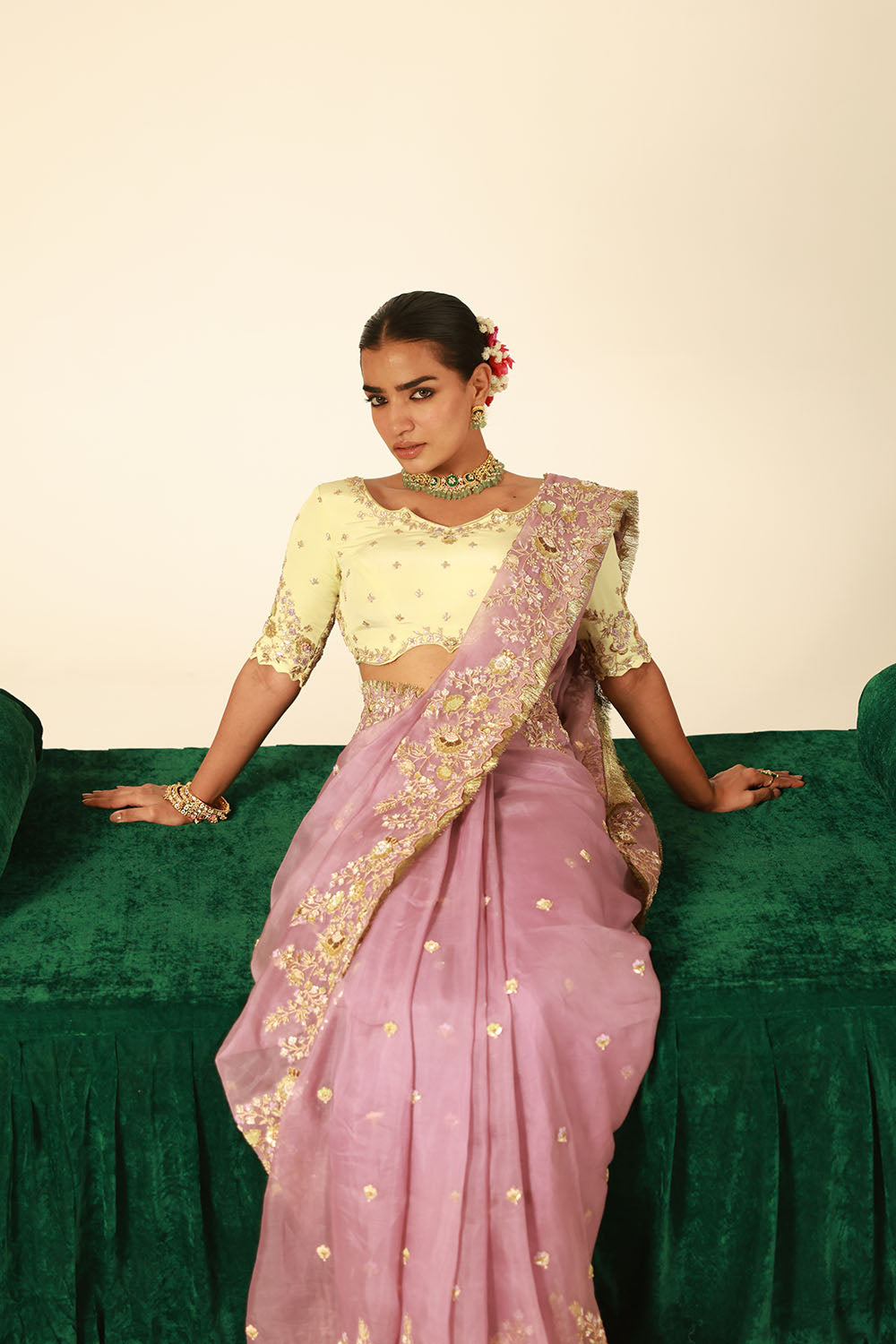 Lilac-Mauve Organza Saree