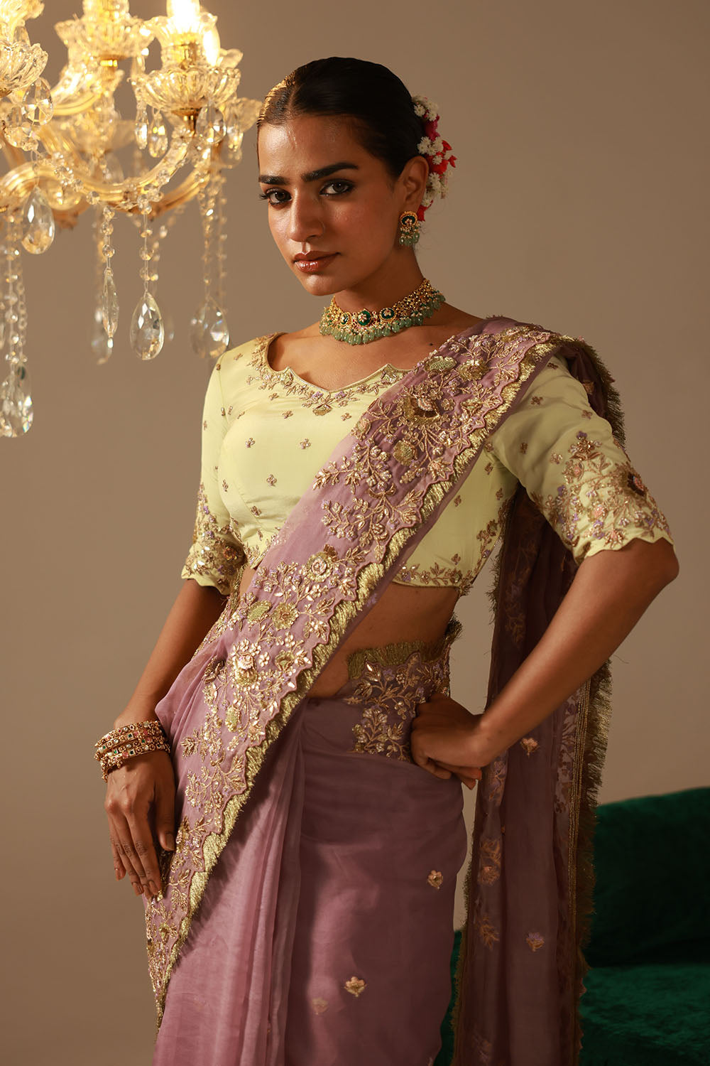 Lilac-Mauve Organza Saree