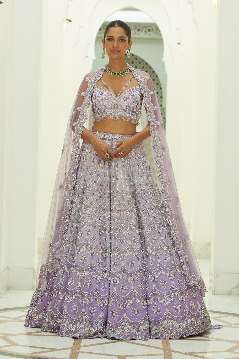 Lilac Ombre Organza Lehenga Choli With Net Dupatta