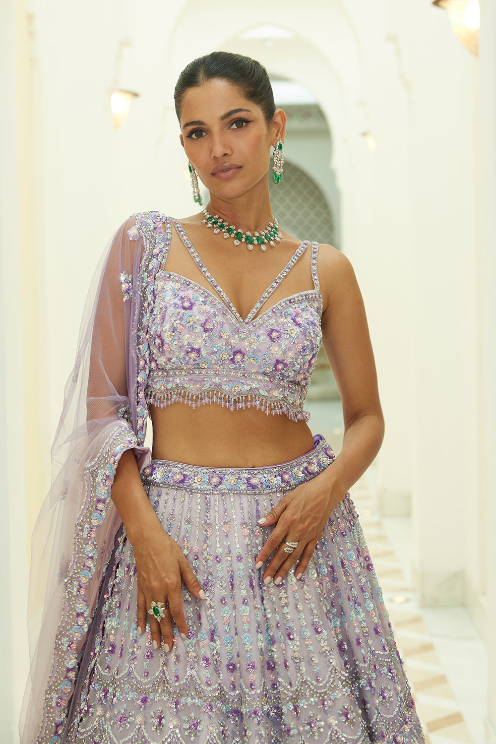 Lilac Ombre Organza Lehenga Choli With Net Dupatta