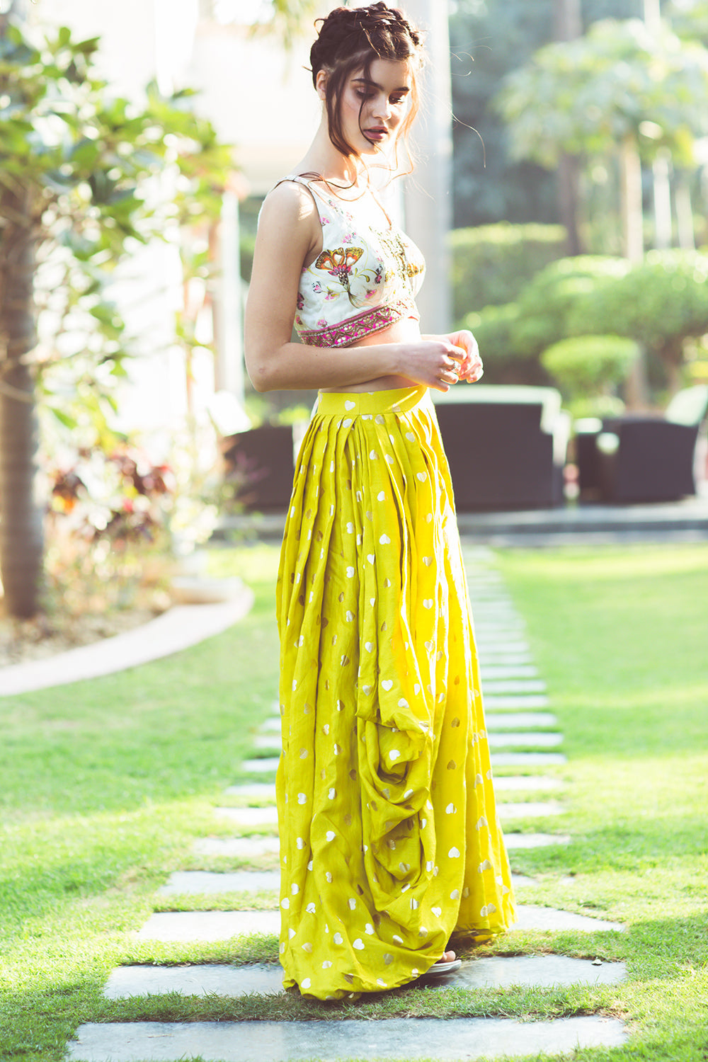 Limegreen Offwhite Top & Skirt Set