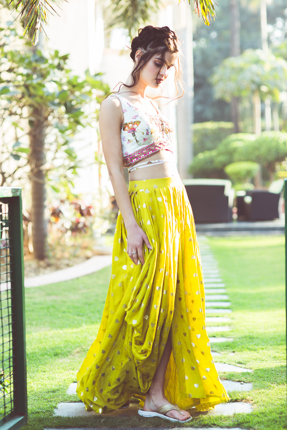 Limegreen Offwhite Top & Skirt Set
