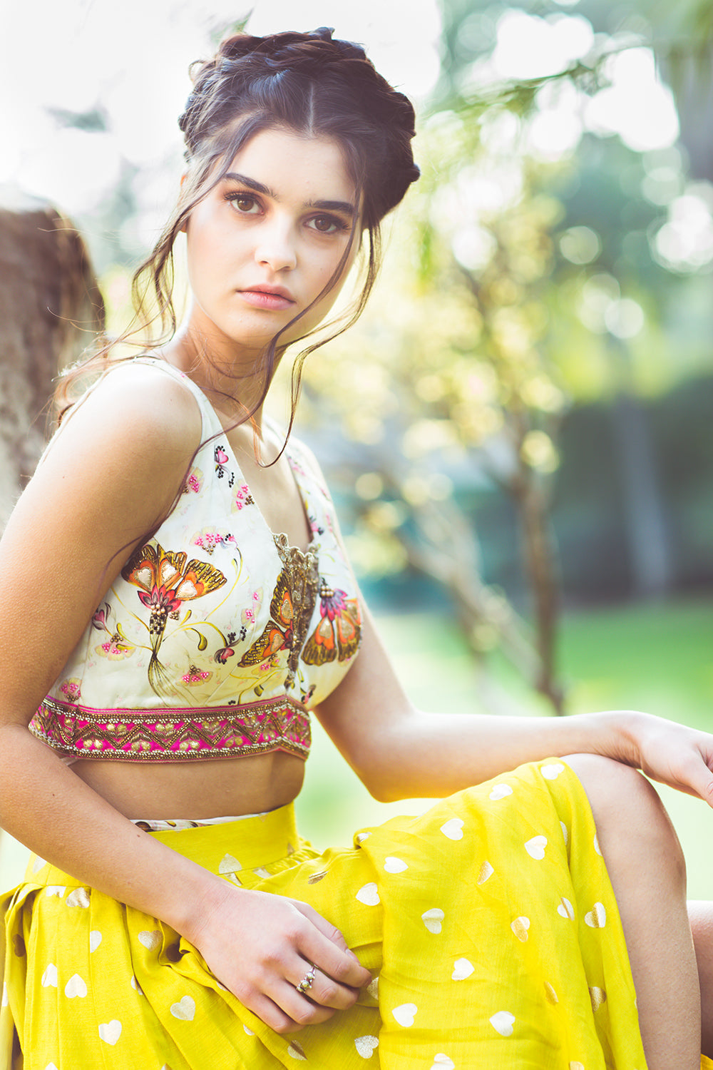 Limegreen Offwhite Top & Skirt Set