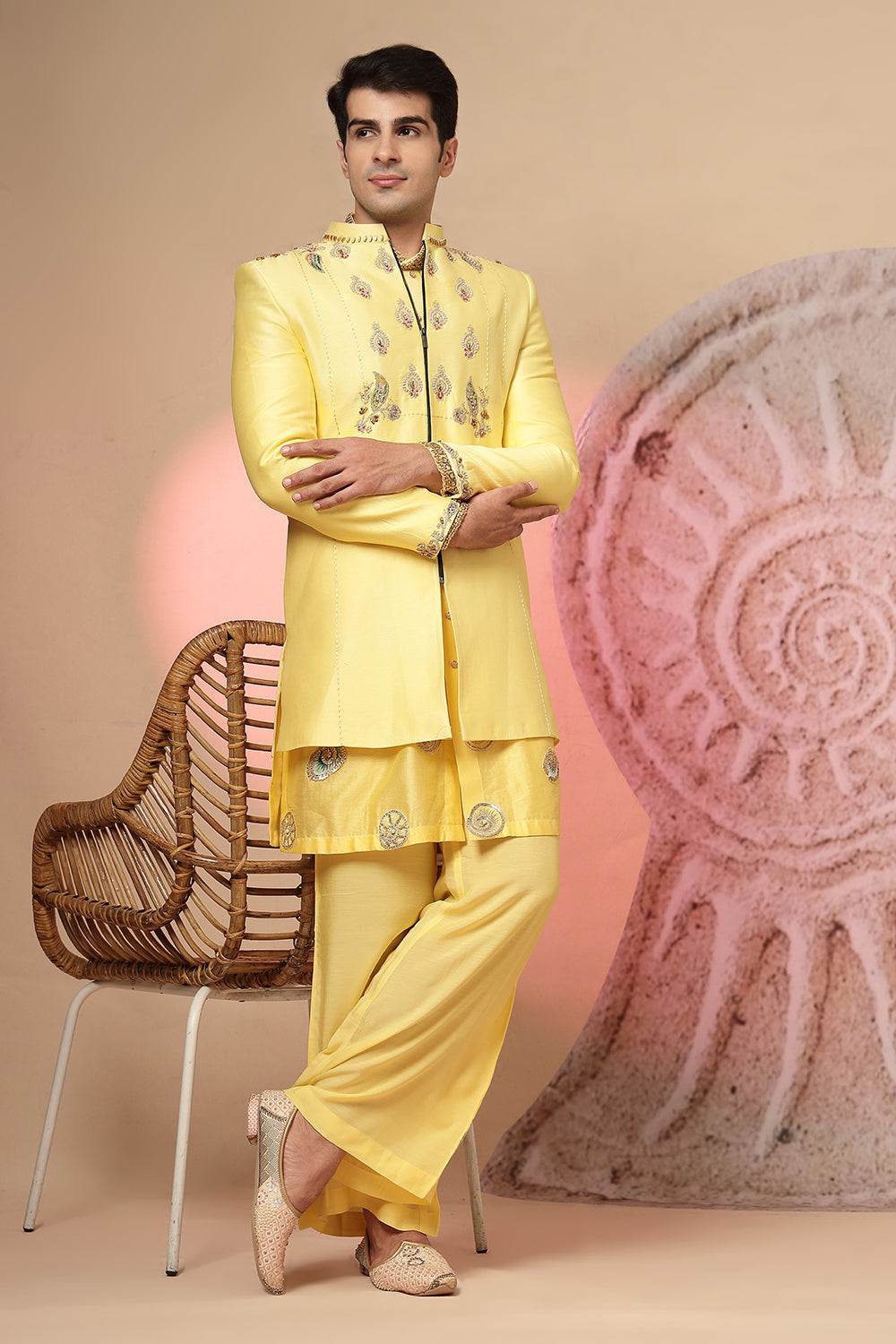 Long Kurta With Embroidery  Jacket And Palazzo Pant