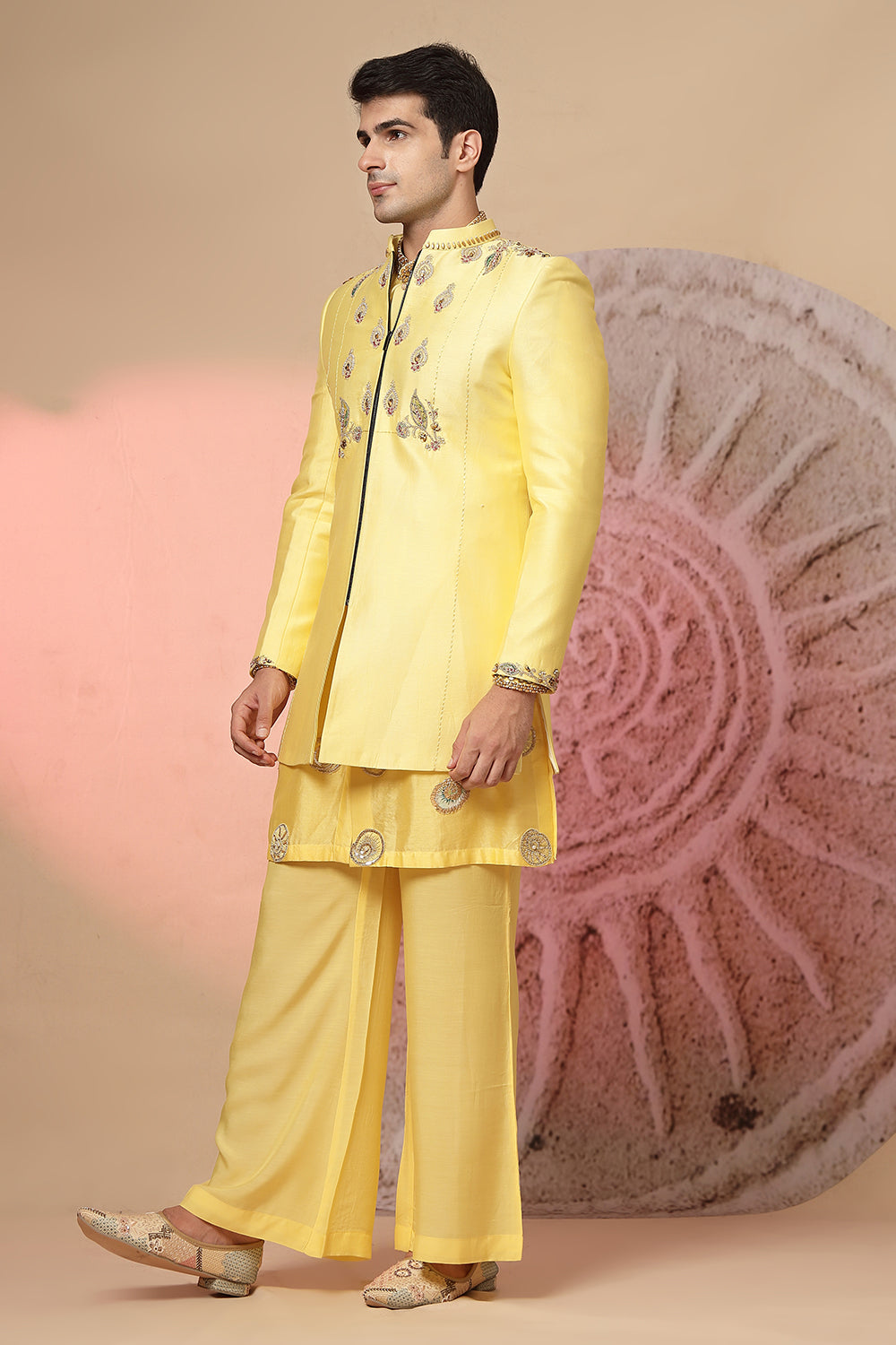 Long Kurta With Embroidery  Jacket And Palazzo Pant