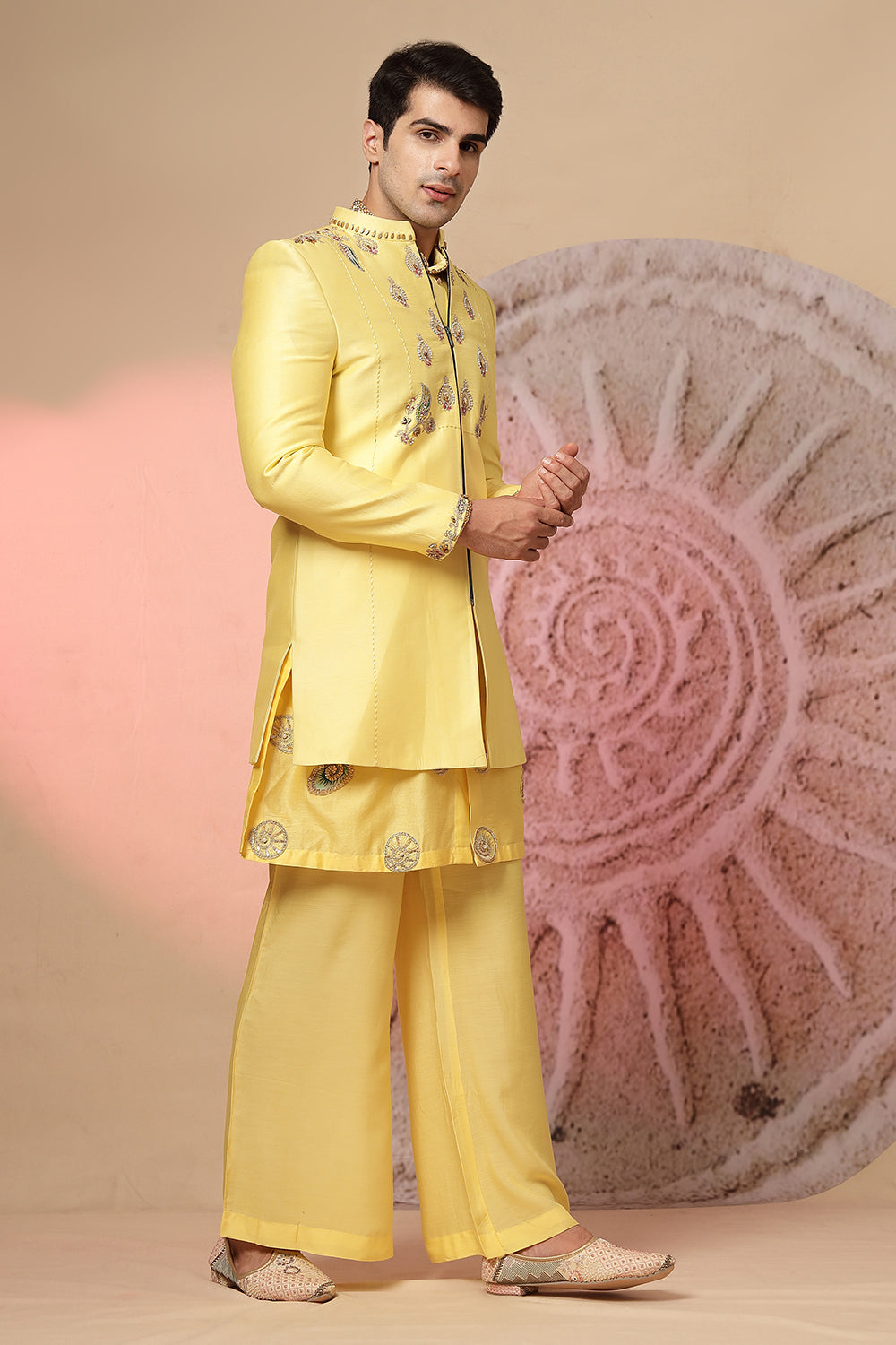 Long Kurta With Embroidery  Jacket And Palazzo Pant
