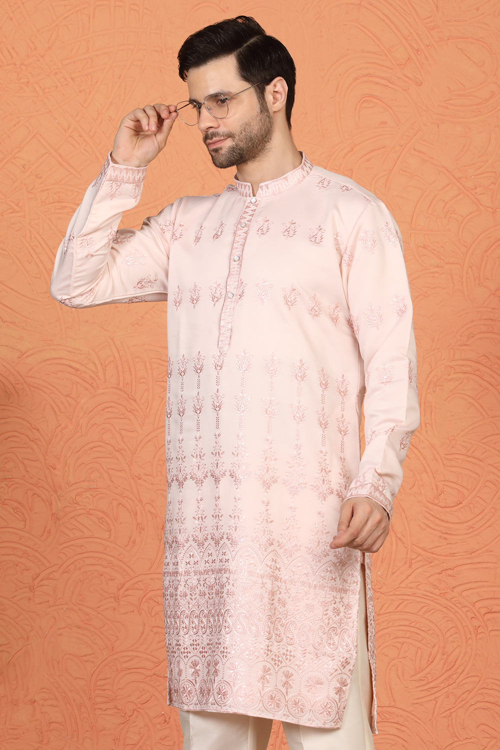 Lucknowi  Embroidered Nawaab Saab Kurta with Back Elastic Pants