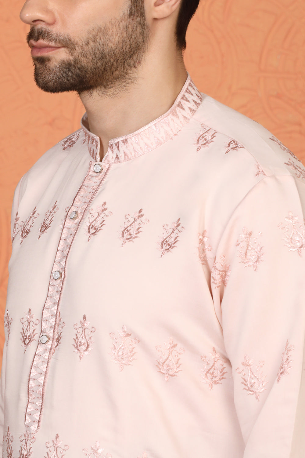 Lucknowi  Embroidered Nawaab Saab Kurta with Back Elastic Pants