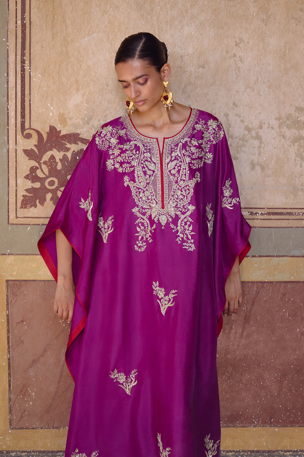 Magenta New Zardozi Flower Butta Kaftan Set