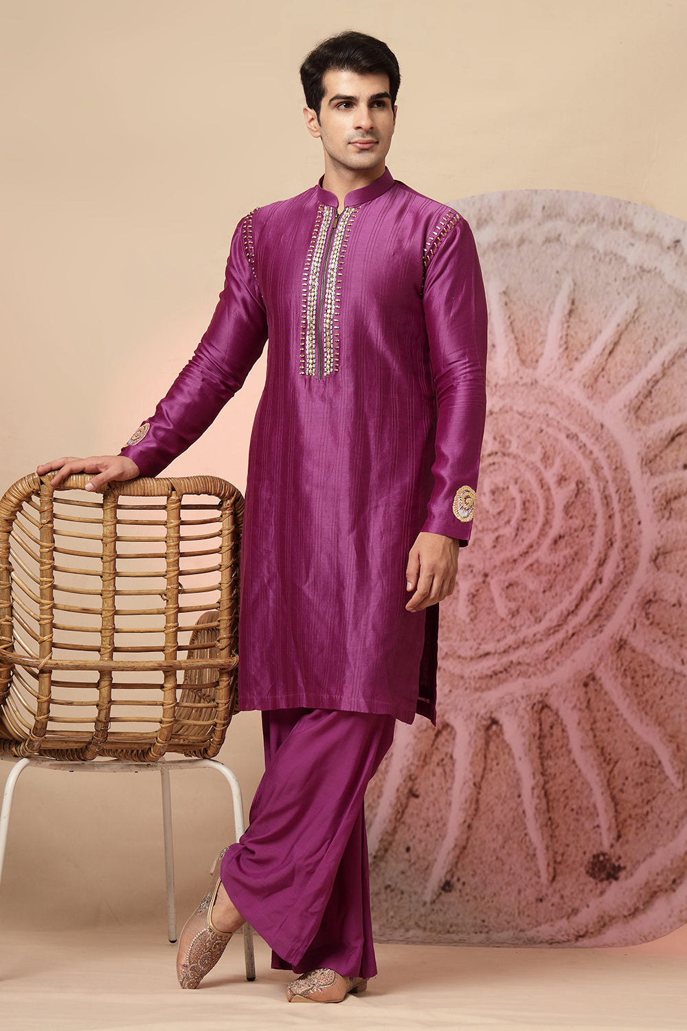 Magenta Silk Blend Kurta Pajama Set
