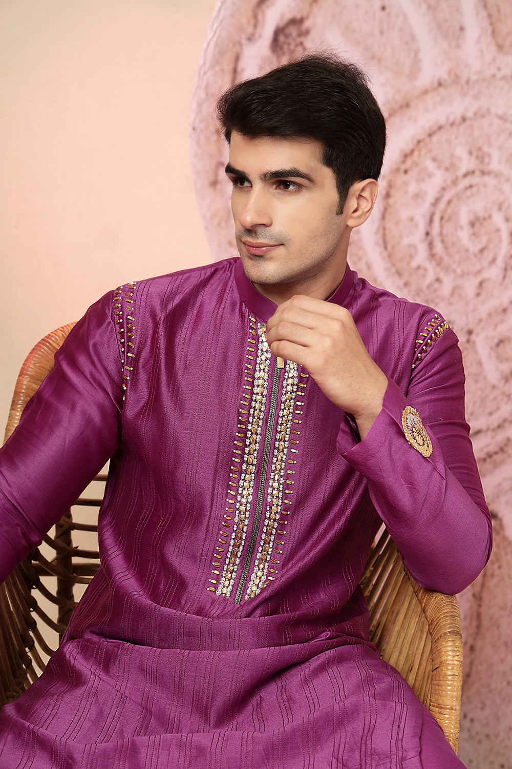 Magenta Silk Blend Kurta Pajama Set