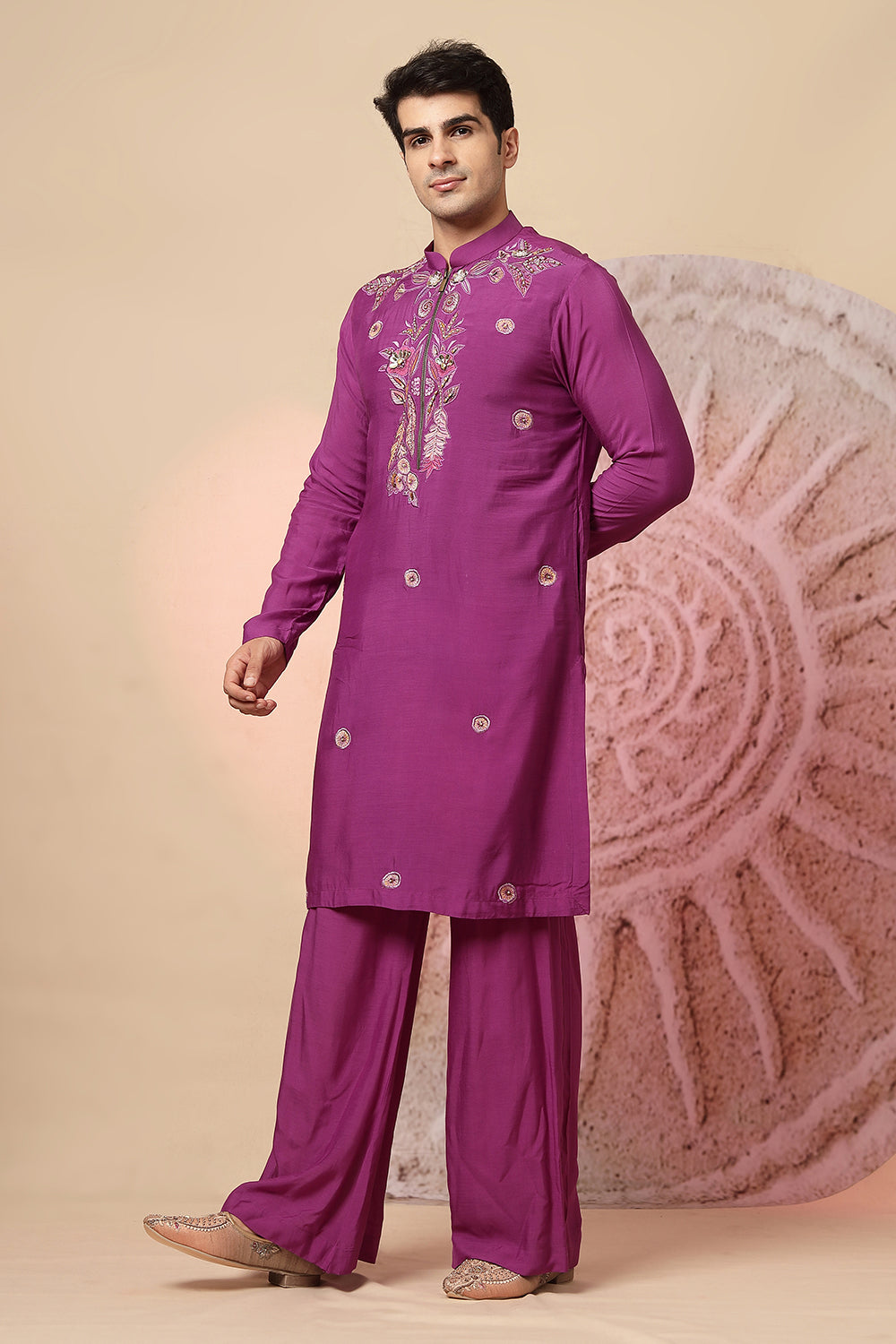Mandarin Collar Purple Kurta