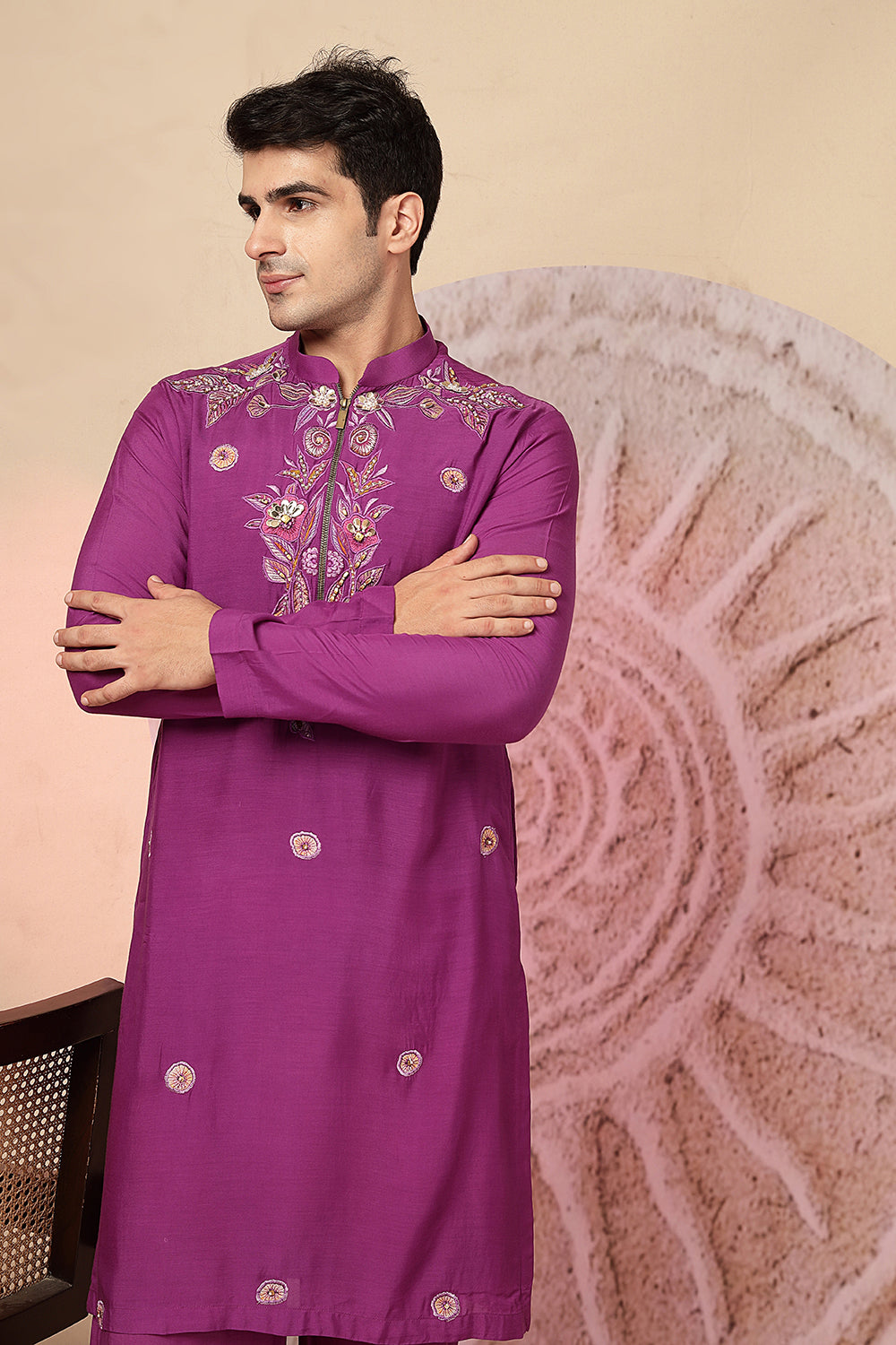 Mandarin Collar Purple Kurta