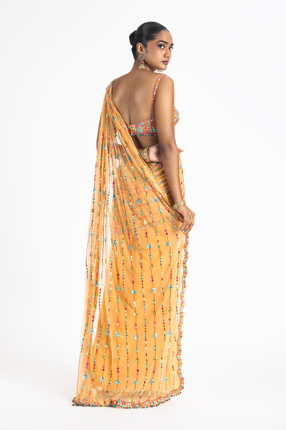 Mango Orange Satin Draped Saree