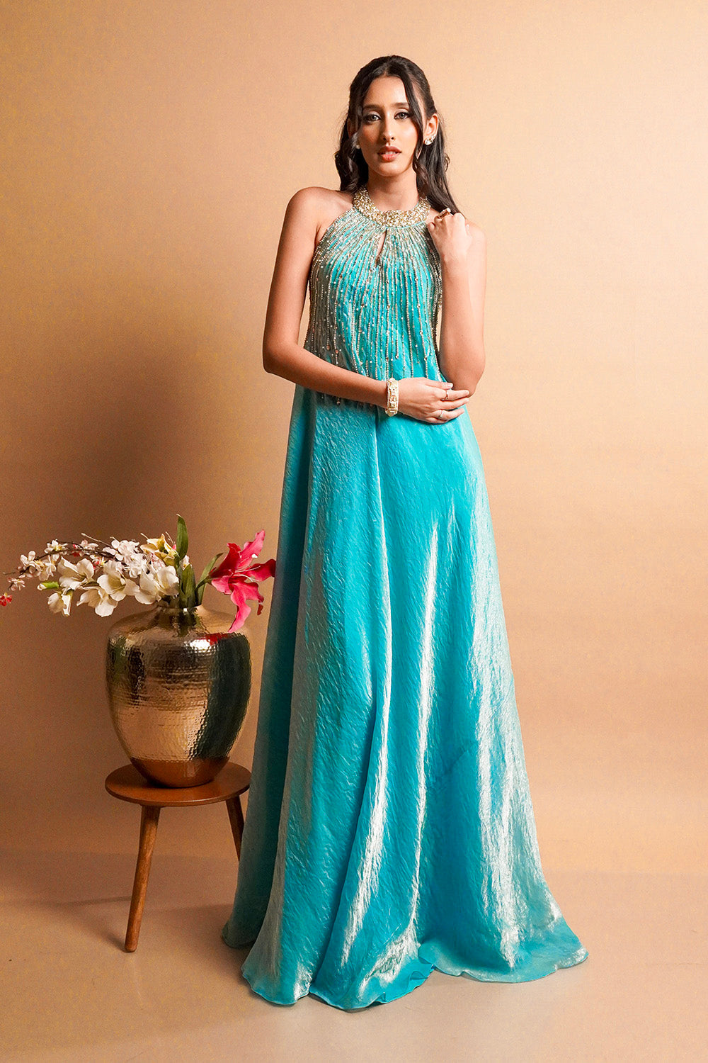 Maris Blue Halter Gown