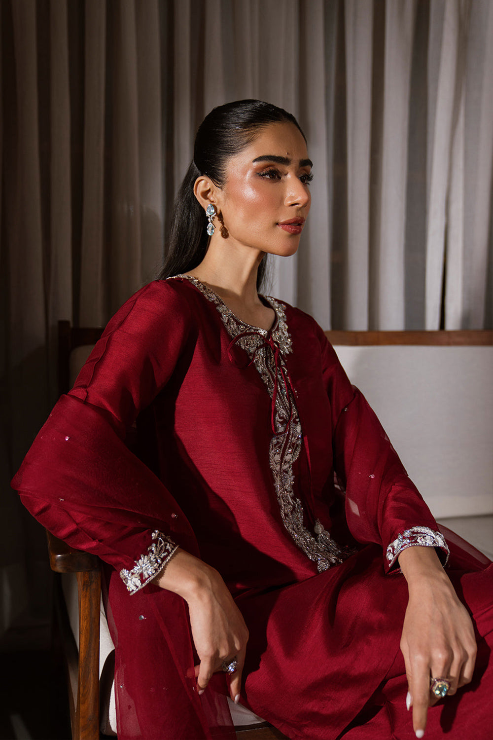 Maroon Embroidered Gajji Silk Farshi Suit Set
