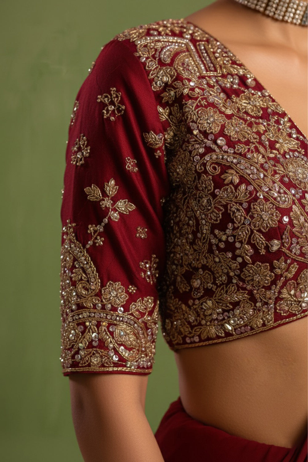 Maroon Pre Draped Saree Set
