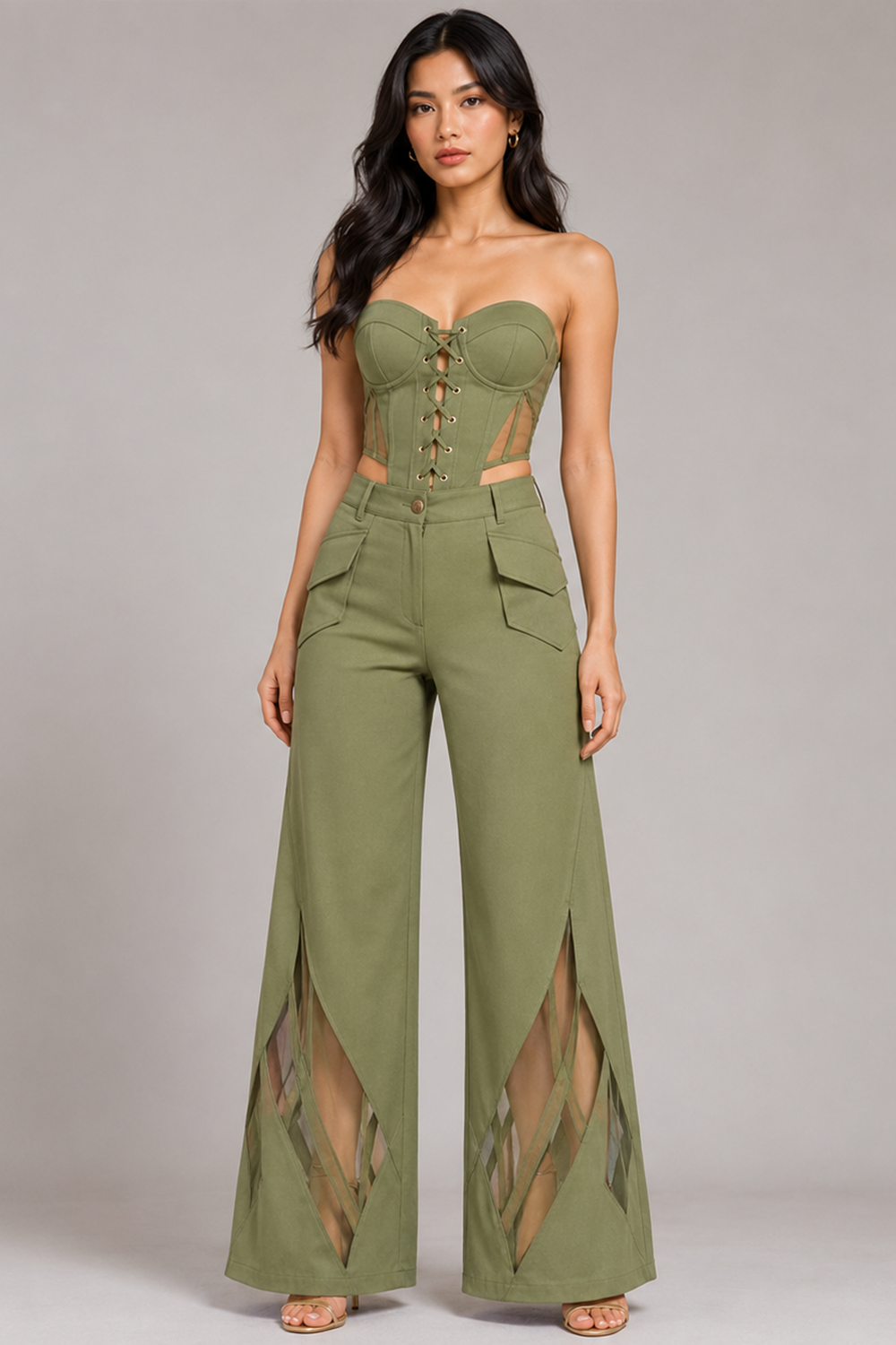 Matcha Green Twist Bandeau Corset Top for Women