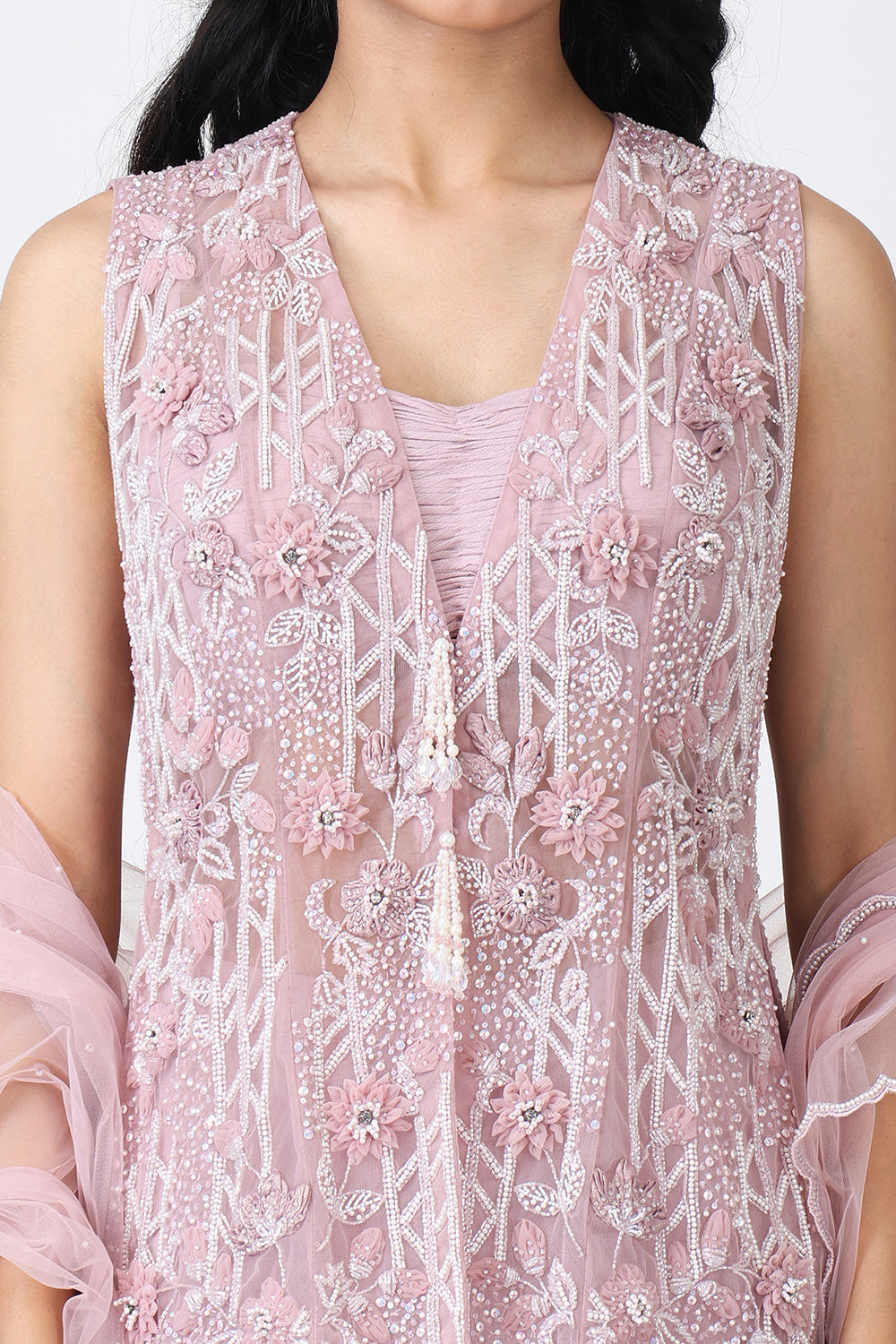 Mauve Embroidered Jacket With Sharara And Dupatta
