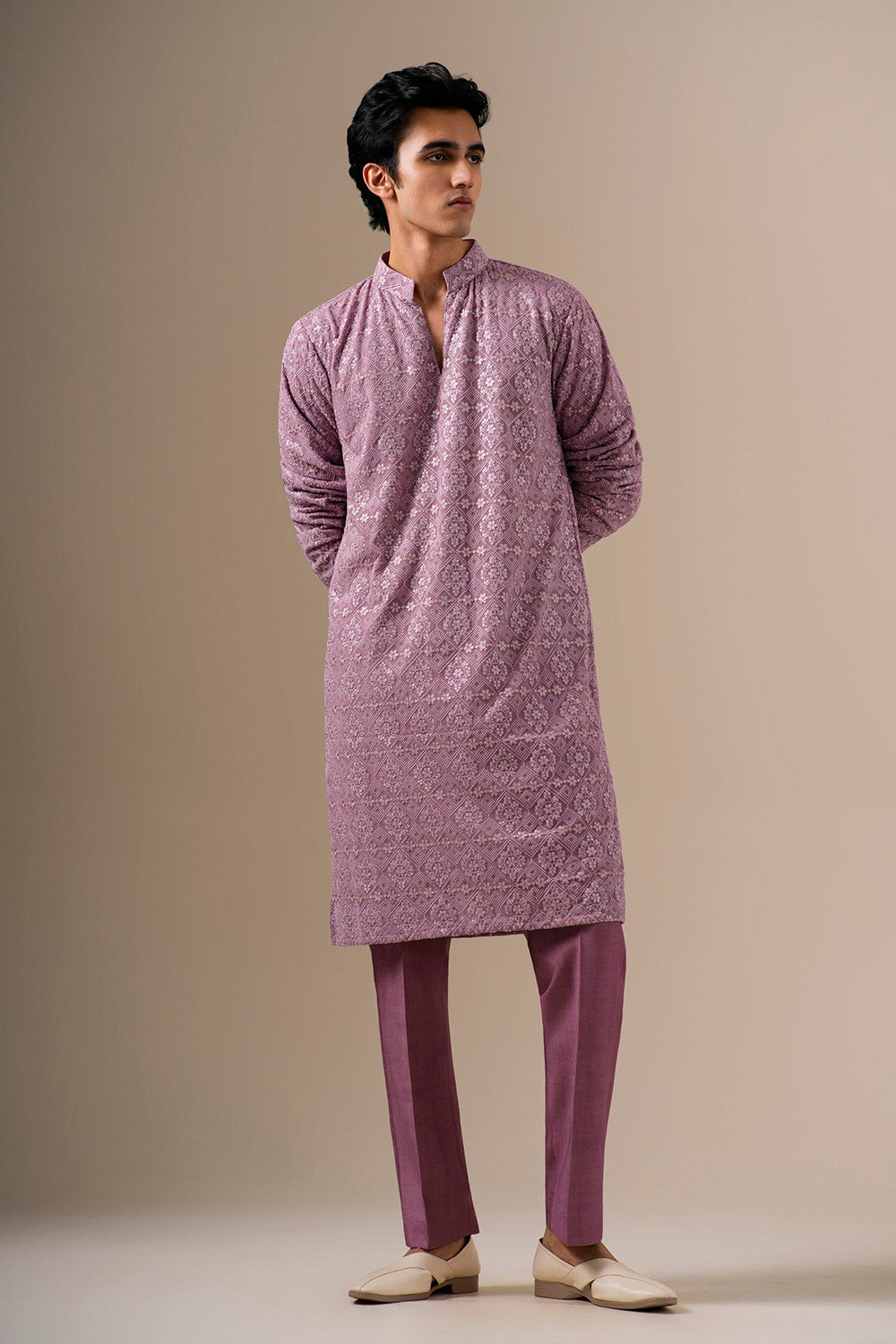 Mauve Gold Geometric Kurta Set