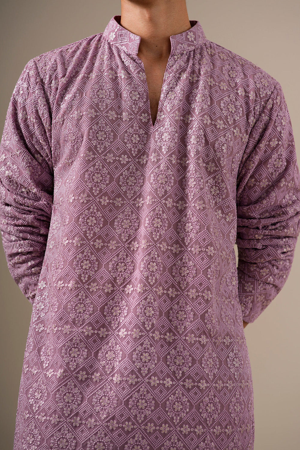 Mauve Gold Geometric Kurta Set