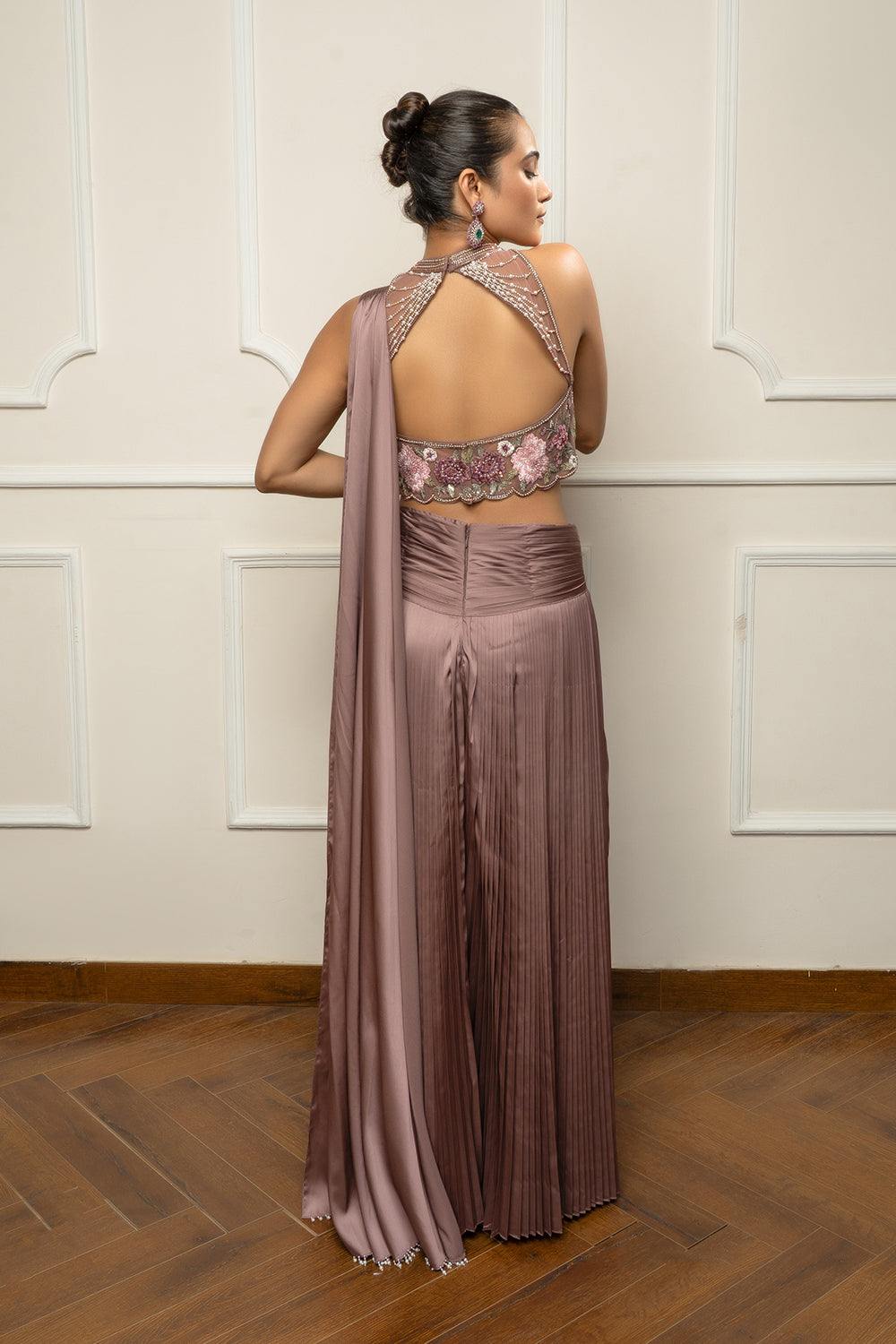Mauve Taupe Pleated Skirt set