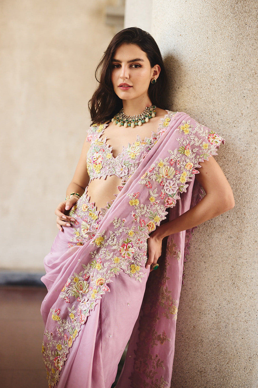 Mauve Utsa Ruffle Saree Set