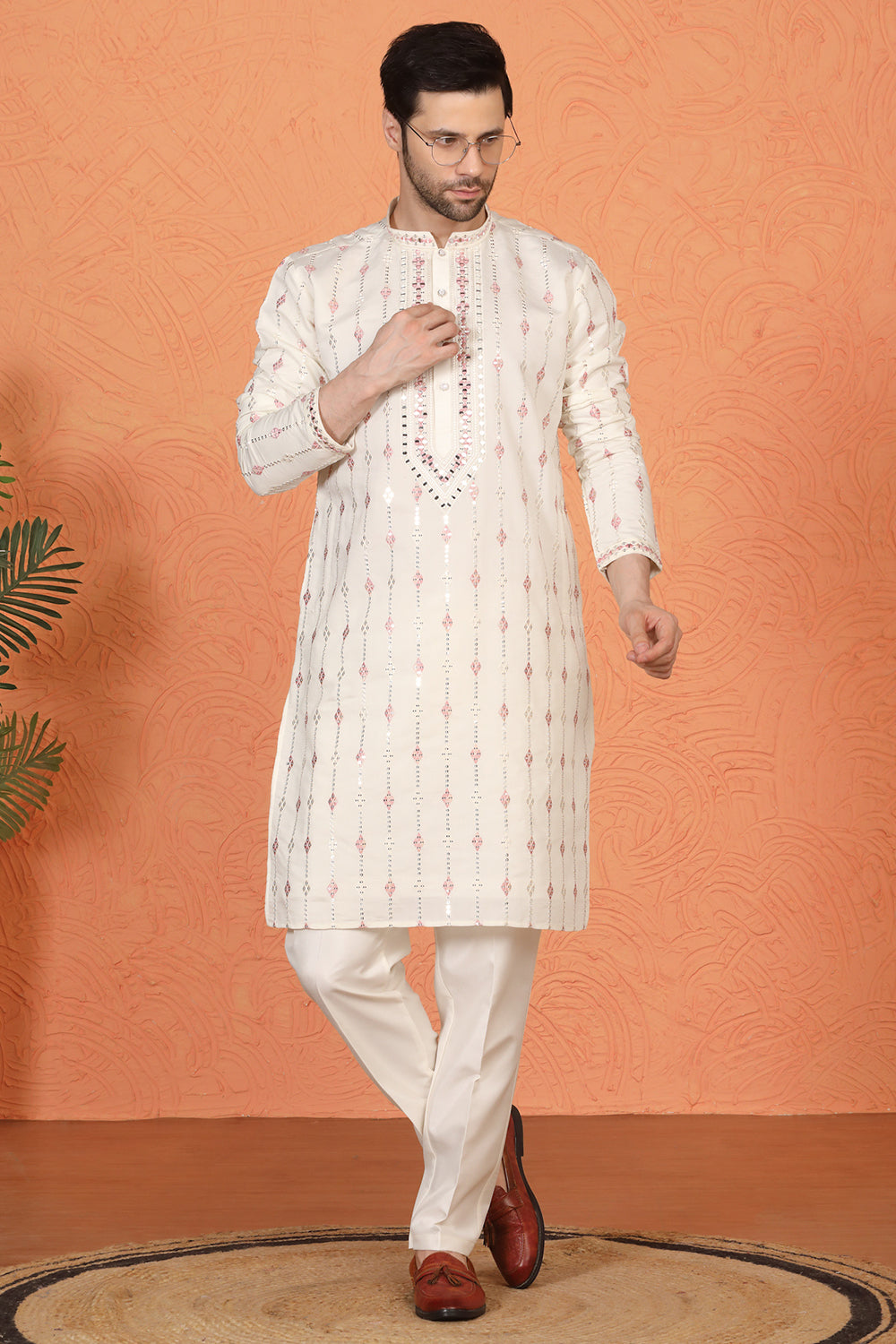 Mayuresh Mirror  Embroidered Kurta with  Back Elastic Pants