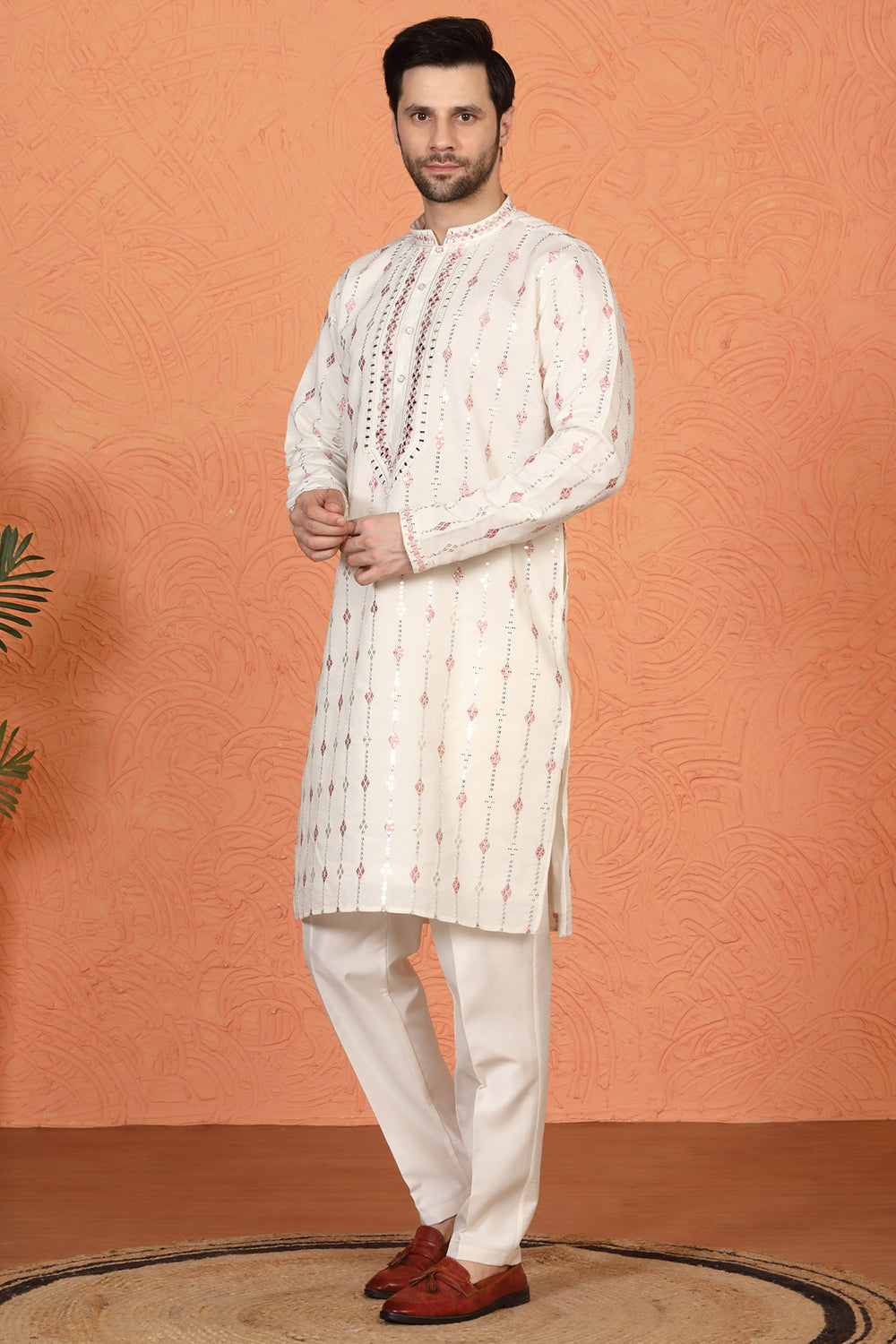 Mayuresh Mirror  Embroidered Kurta with  Back Elastic Pants