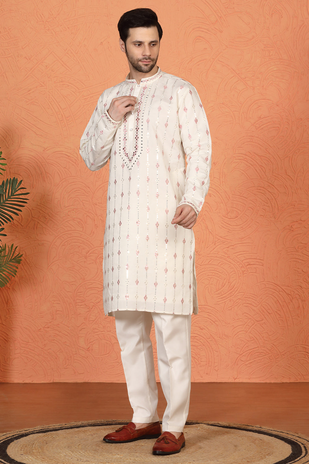 Mayuresh Mirror  Embroidered Kurta with  Back Elastic Pants
