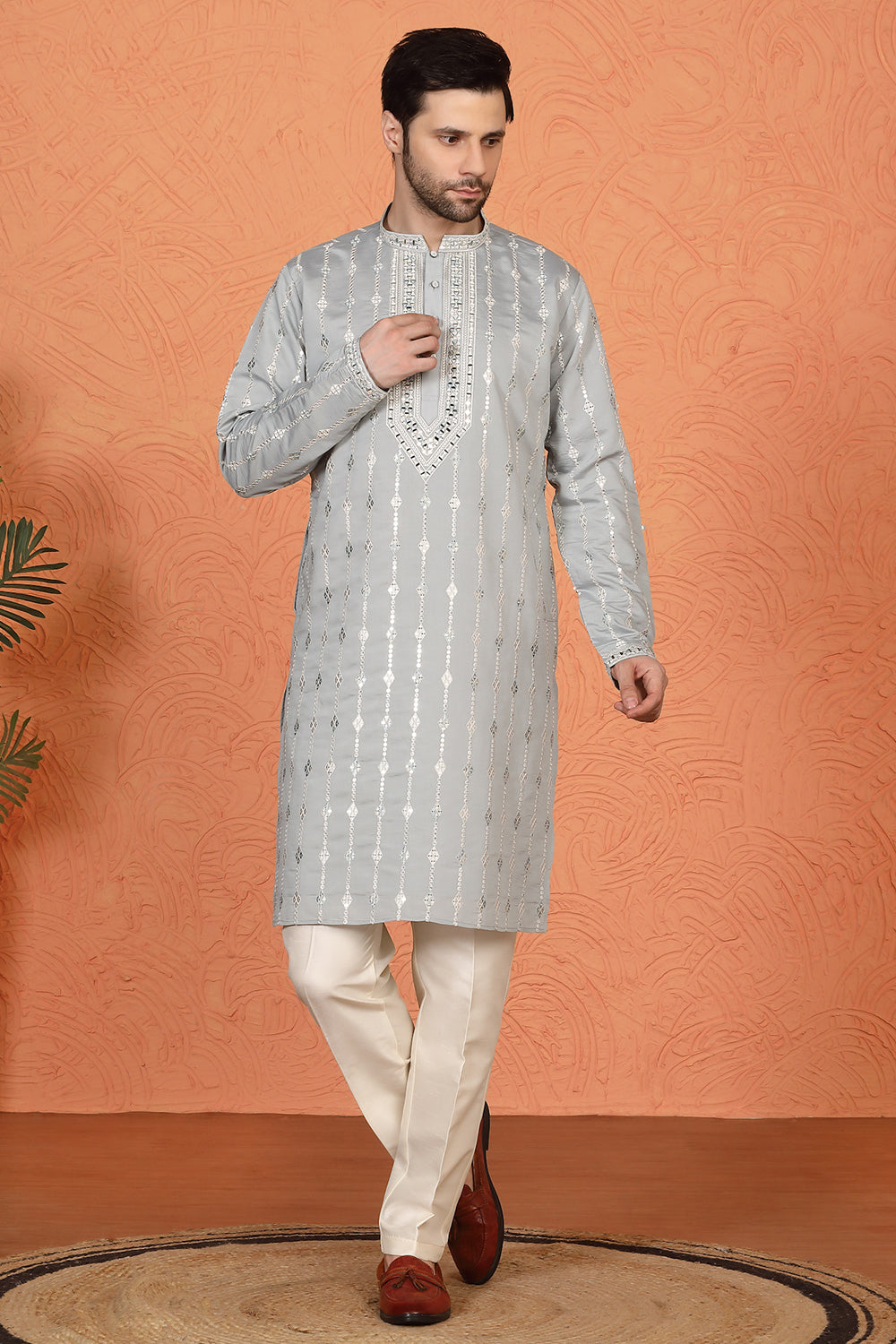 Mayuresh Mirror  Embroidered Kurta with  Back Elastic Pants