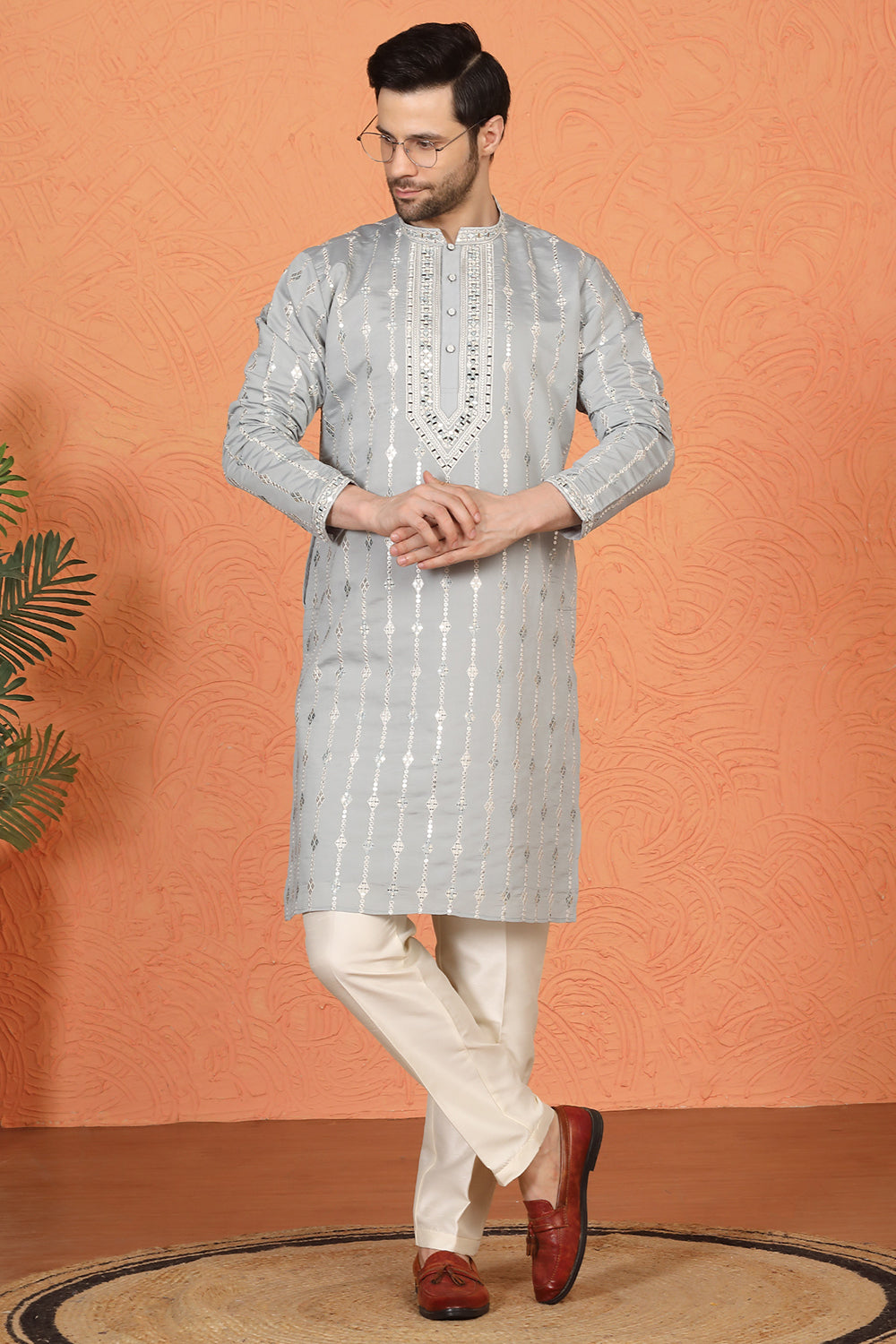 Mayuresh Mirror  Embroidered Kurta with  Back Elastic Pants