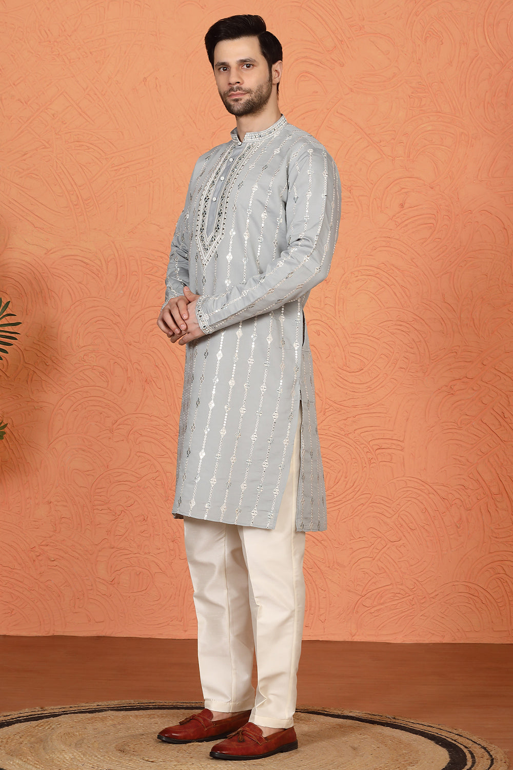 Mayuresh Mirror  Embroidered Kurta with  Back Elastic Pants