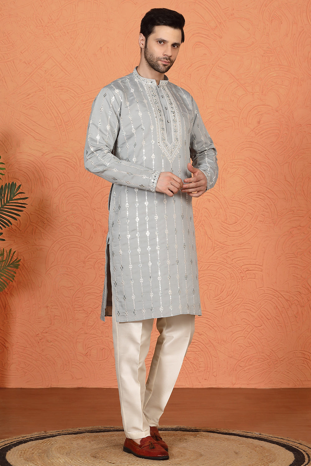 Mayuresh Mirror  Embroidered Kurta with  Back Elastic Pants