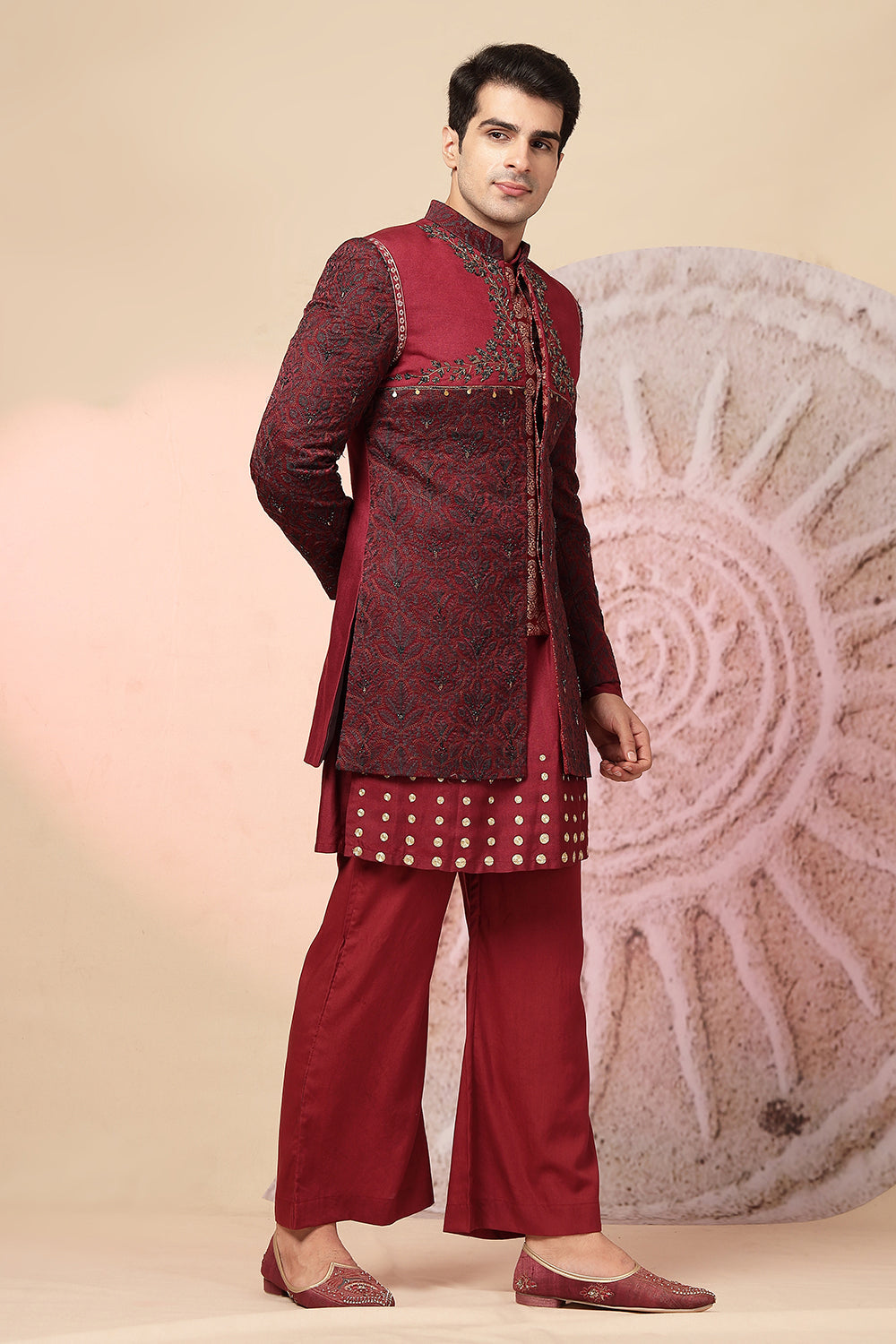 Mehroon Kurta And Palazzo Pant