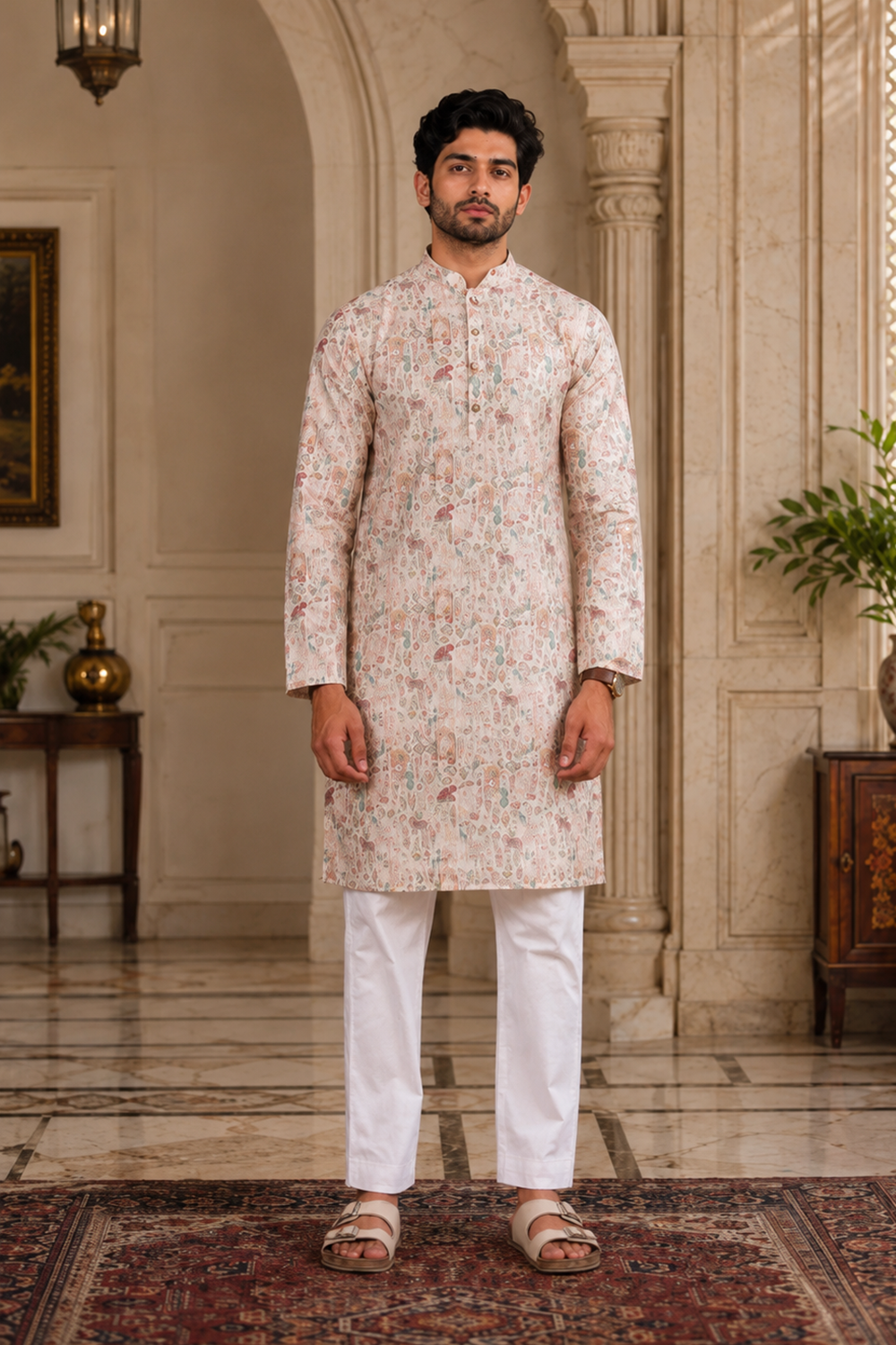 Men's Beige Cotton Kurta Set