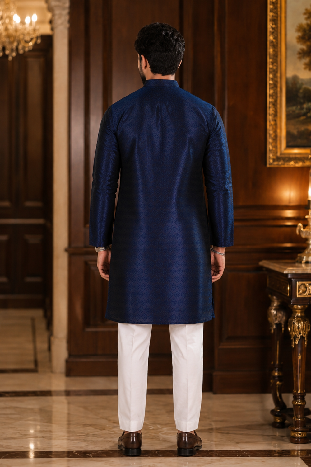 Men's Blue Art Silk Kurta Set