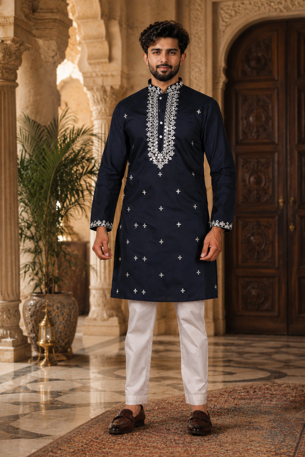 Men's Blue Cotton Kurta Set