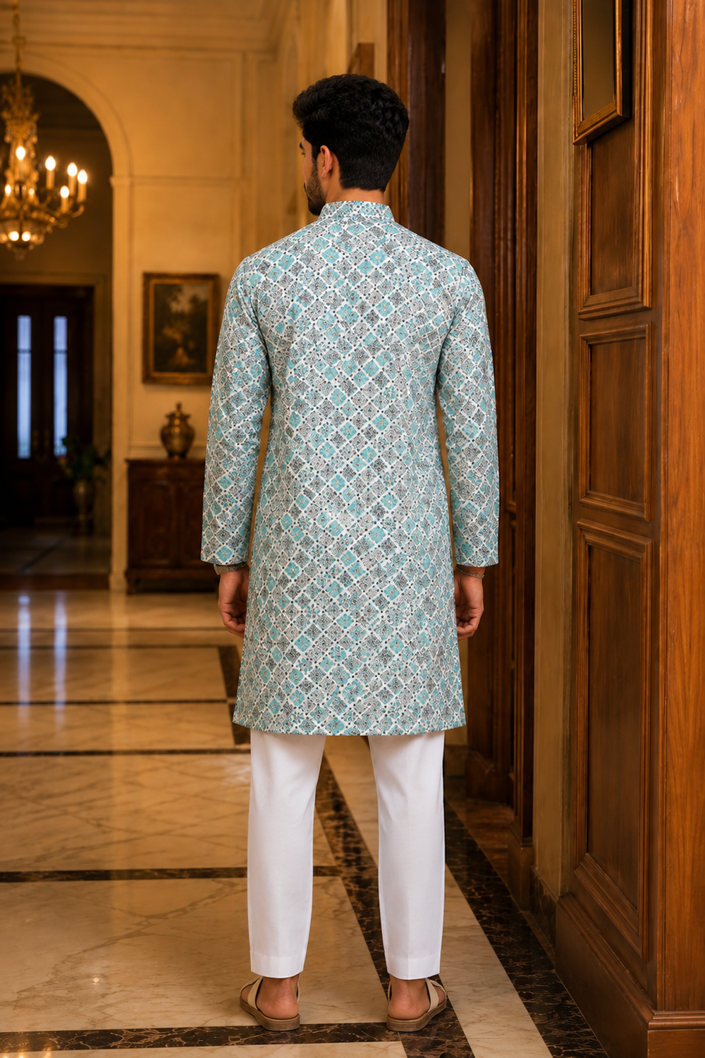 Men's Blue Cotton Kurta Set