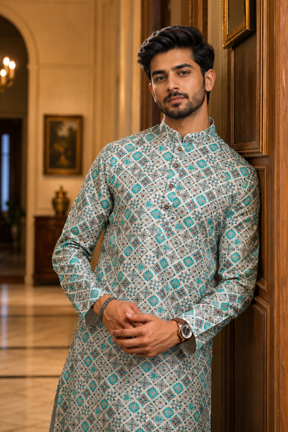 Men's Blue Cotton Kurta Set