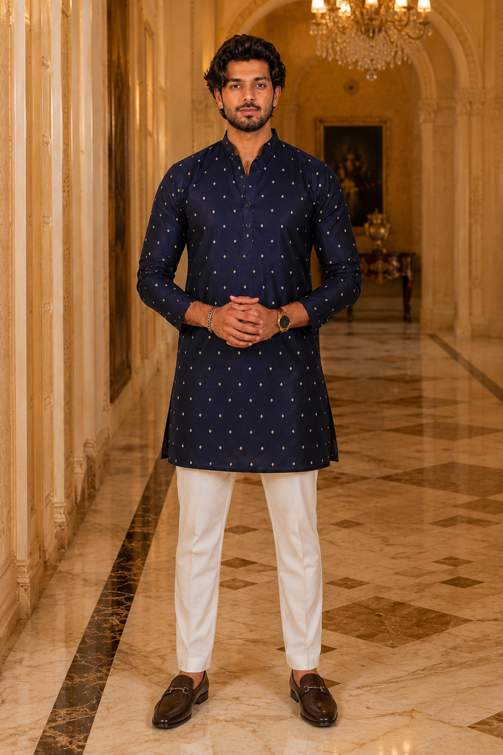 Men's Blue Cotton Kurta Set