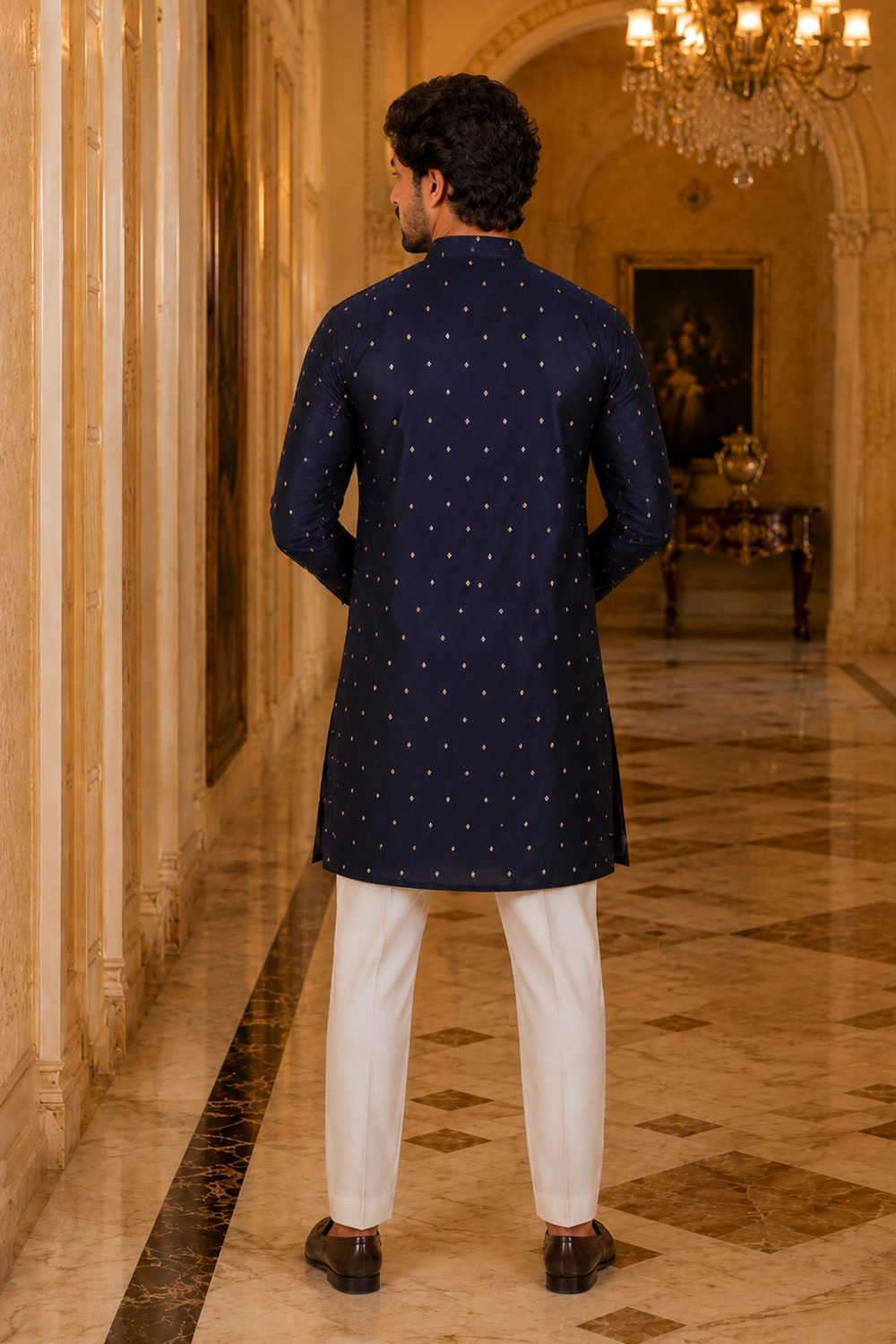 Men's Blue Cotton Kurta Set