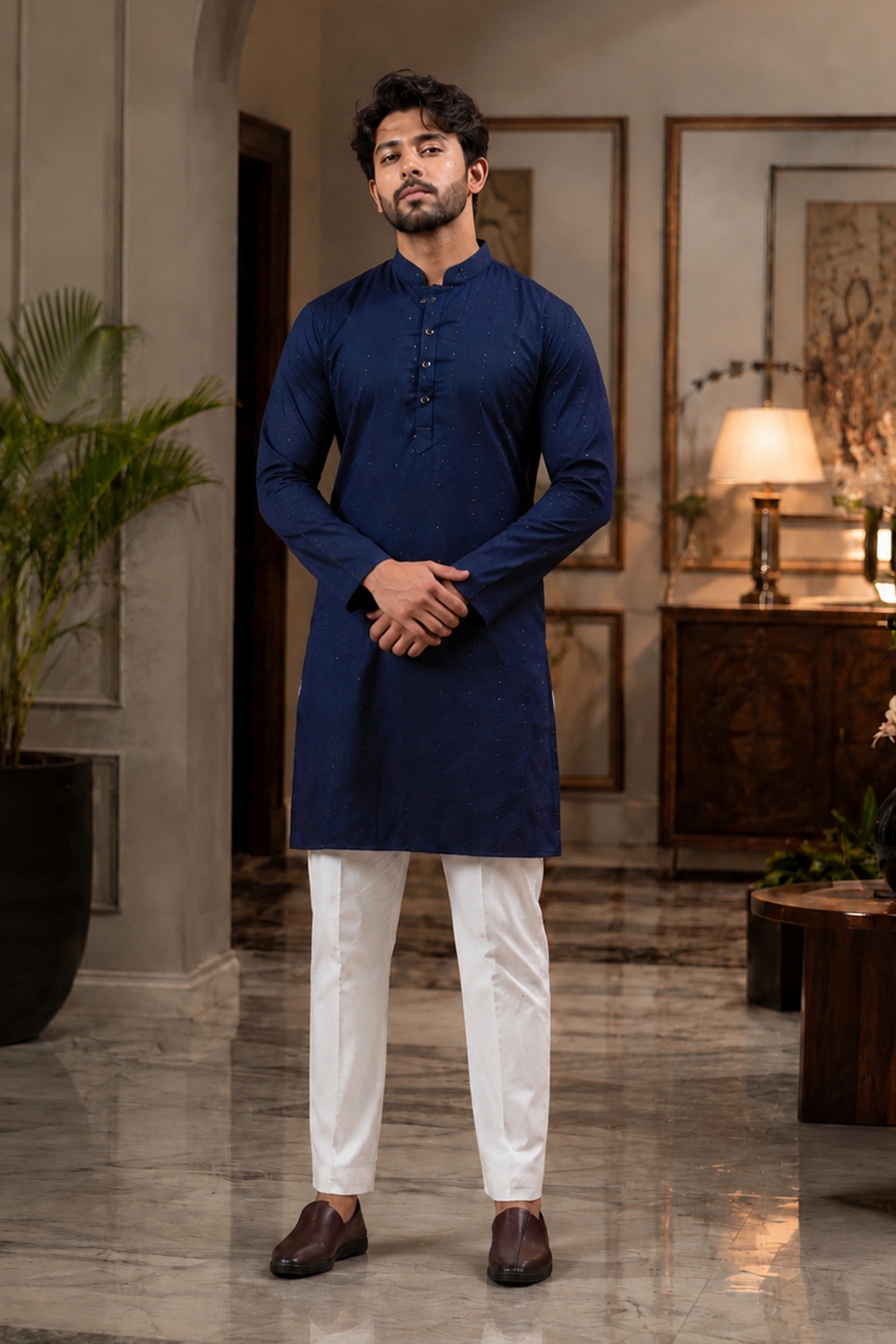 Men's Blue Cotton Kurta Set