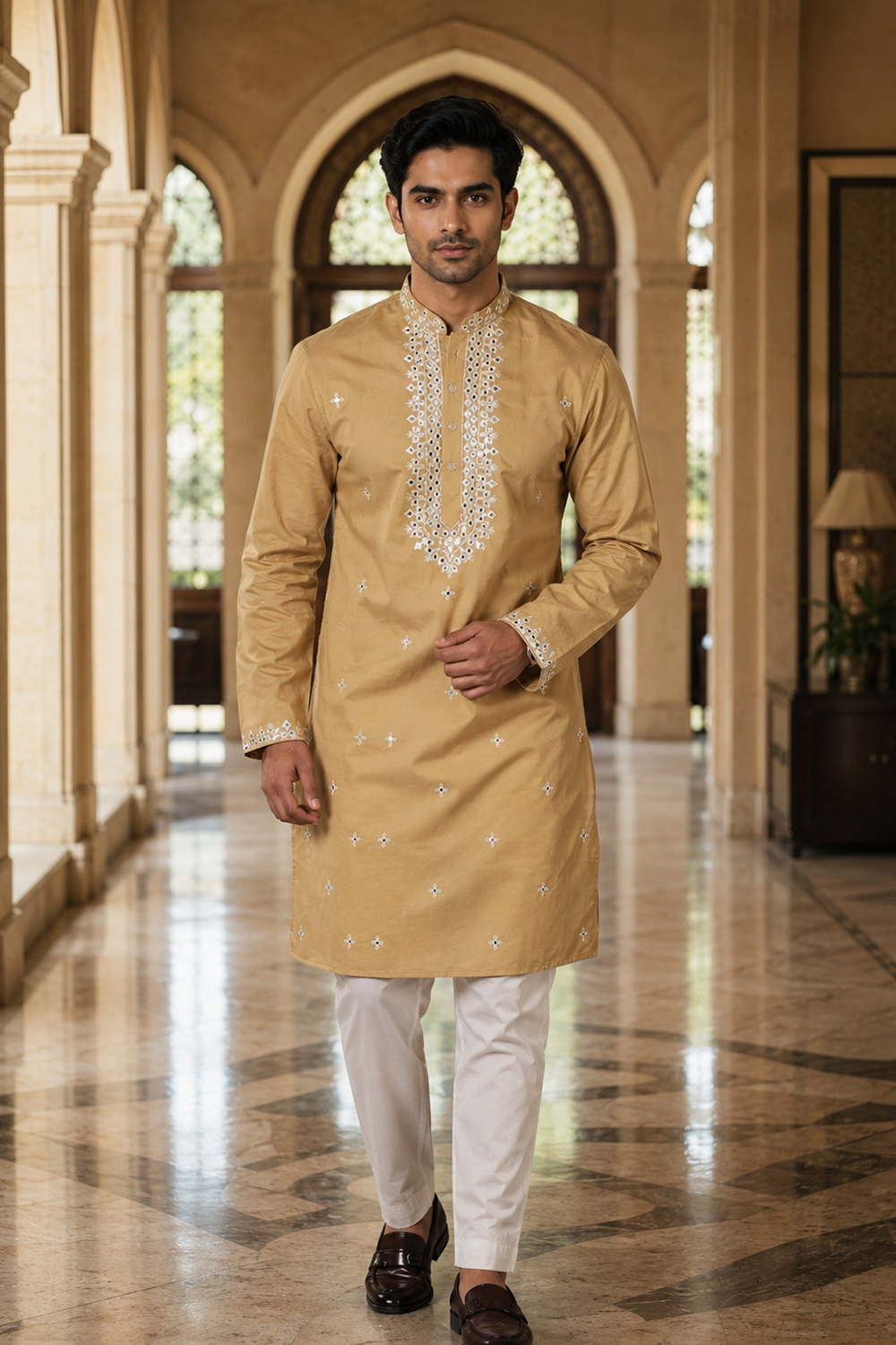Men's Chiku Cotton Kurta Set